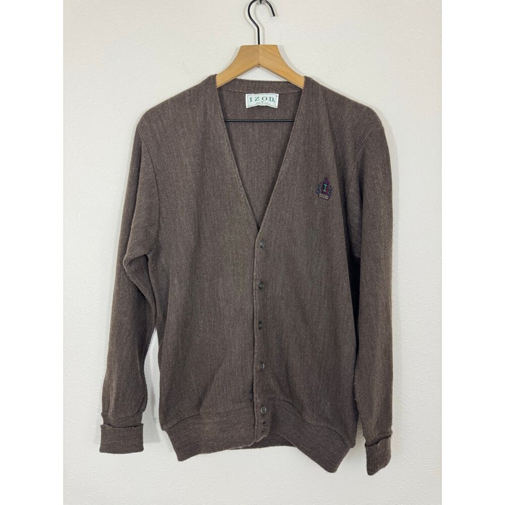 Vintage IZOD Brown Button-Up Cardigan Sweater Size M Made in USA